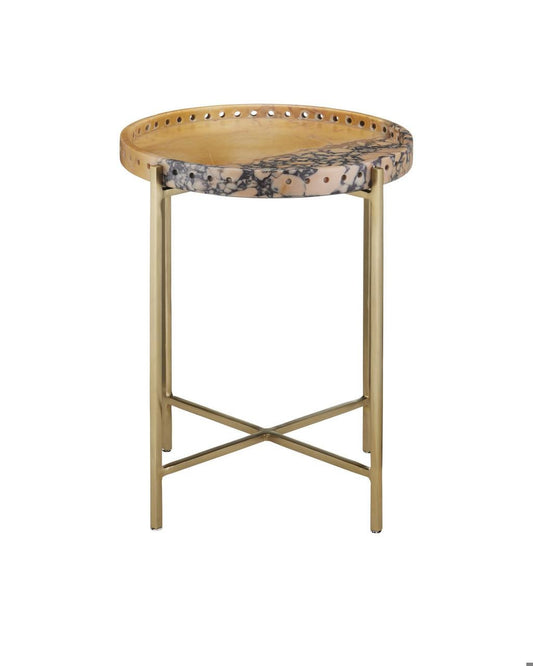 Currey and Company Freya Purple Breccia Accent Table Natural, Antique Brass
