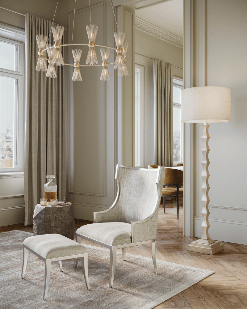 Currey and Company Garson Silver Armchair, Fresh Files Linen