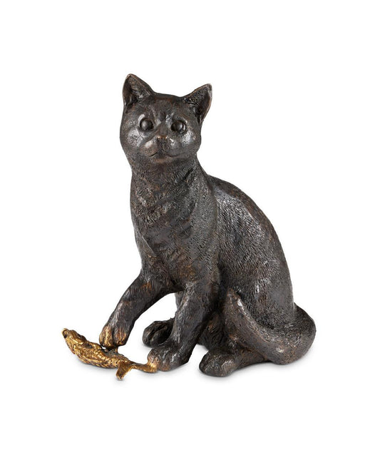 Currey and Company Gatto Bronze Sculptures Dark Brown, Polished Gold