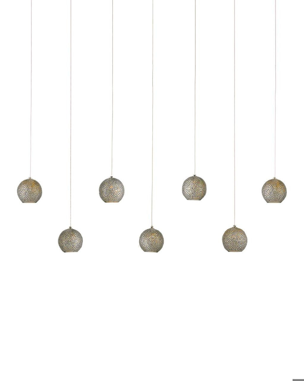 Currey and Company Giro 7-Light Linear Multi-Drop Pendant Blue, Nickel