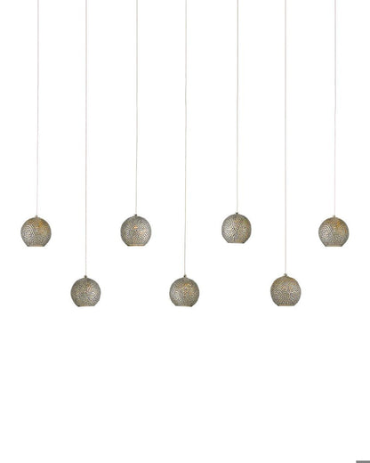Currey and Company Giro 7-Light Linear Multi-Drop Pendant Blue, Nickel