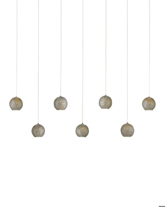 Currey and Company Giro 7-Light Linear Multi-Drop Pendant Blue, Nickel