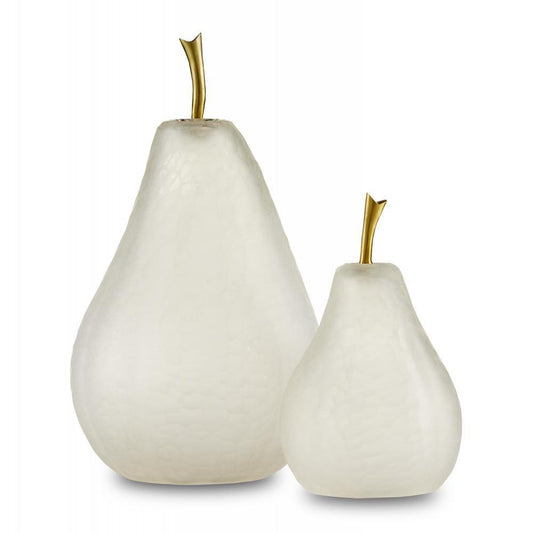 Currey and Company Glass Pear, Set of 2 Matte Frost, Brass