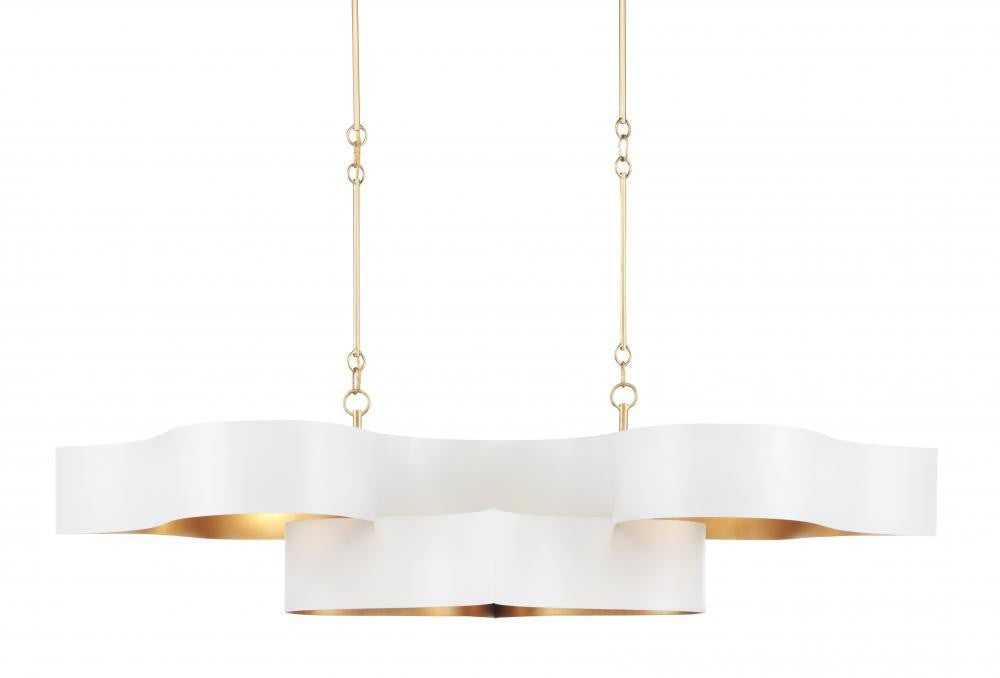 Currey and Company Grand Lotus Oval White Chandelier Sugar White, Contemporary Gold Leaf