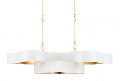 Currey and Company Grand Lotus Oval White Chandelier Sugar White, Contemporary Gold Leaf