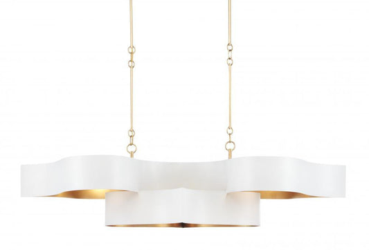 Currey and Company Grand Lotus Oval White Chandelier Sugar White, Contemporary Gold Leaf