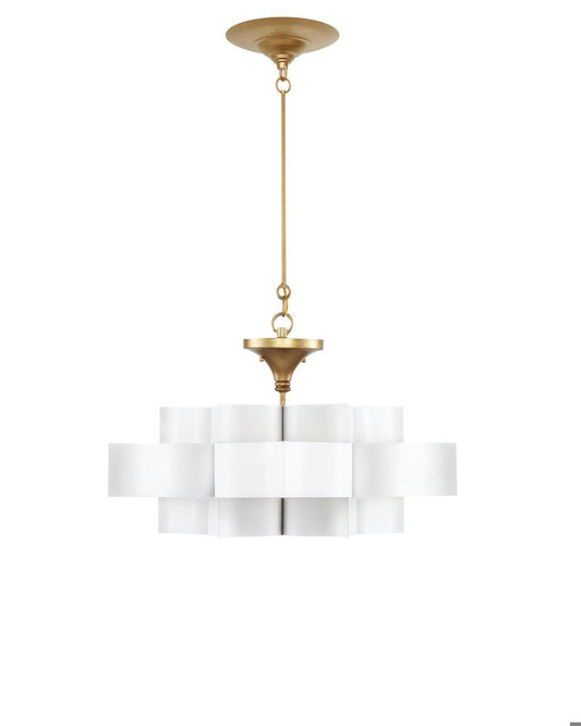 Currey and Company Grand Lotus Small White Chandelier Sugar White, Contemporary Gold Leaf
