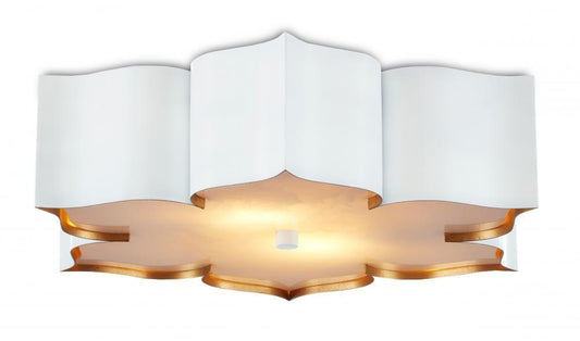 Currey and Company Grand Lotus White Flush Mount Sugar White, Contemporary Gold, Gaux Alabas