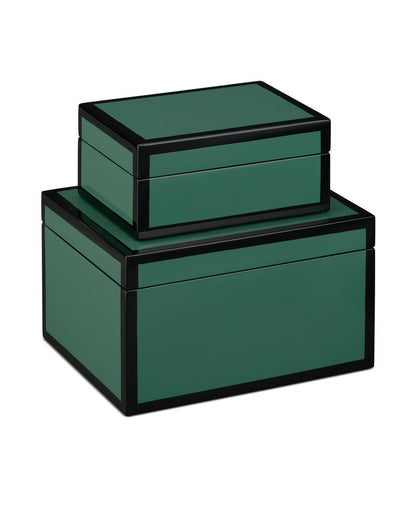 Currey and Company Green Lacquer Box, Set of 2 Green, Black