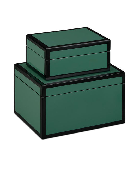 Currey and Company Green Lacquer Box, Set of 2 Green, Black