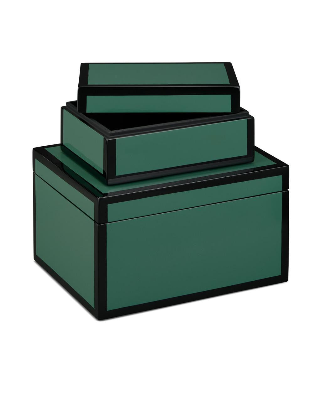 Currey and Company Green Lacquer Box, Set of 2