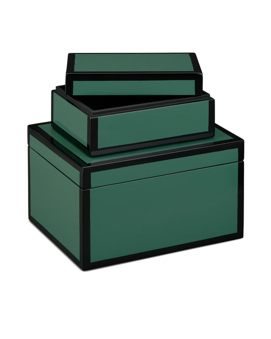 Currey and Company Green Lacquer Box, Set of 2