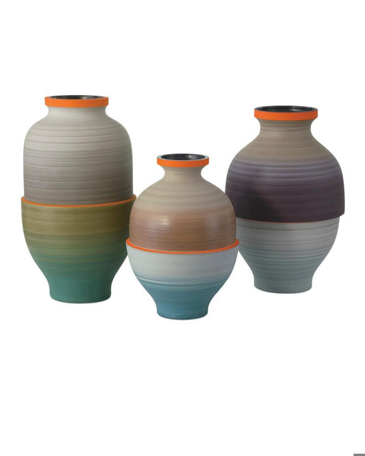 Currey and Company Happy 80's Vase, Set of 3, Orange, Beige, Pale Gray, Yellow, Blue Orange, Beige, Pale Gray, Yellow, Blue