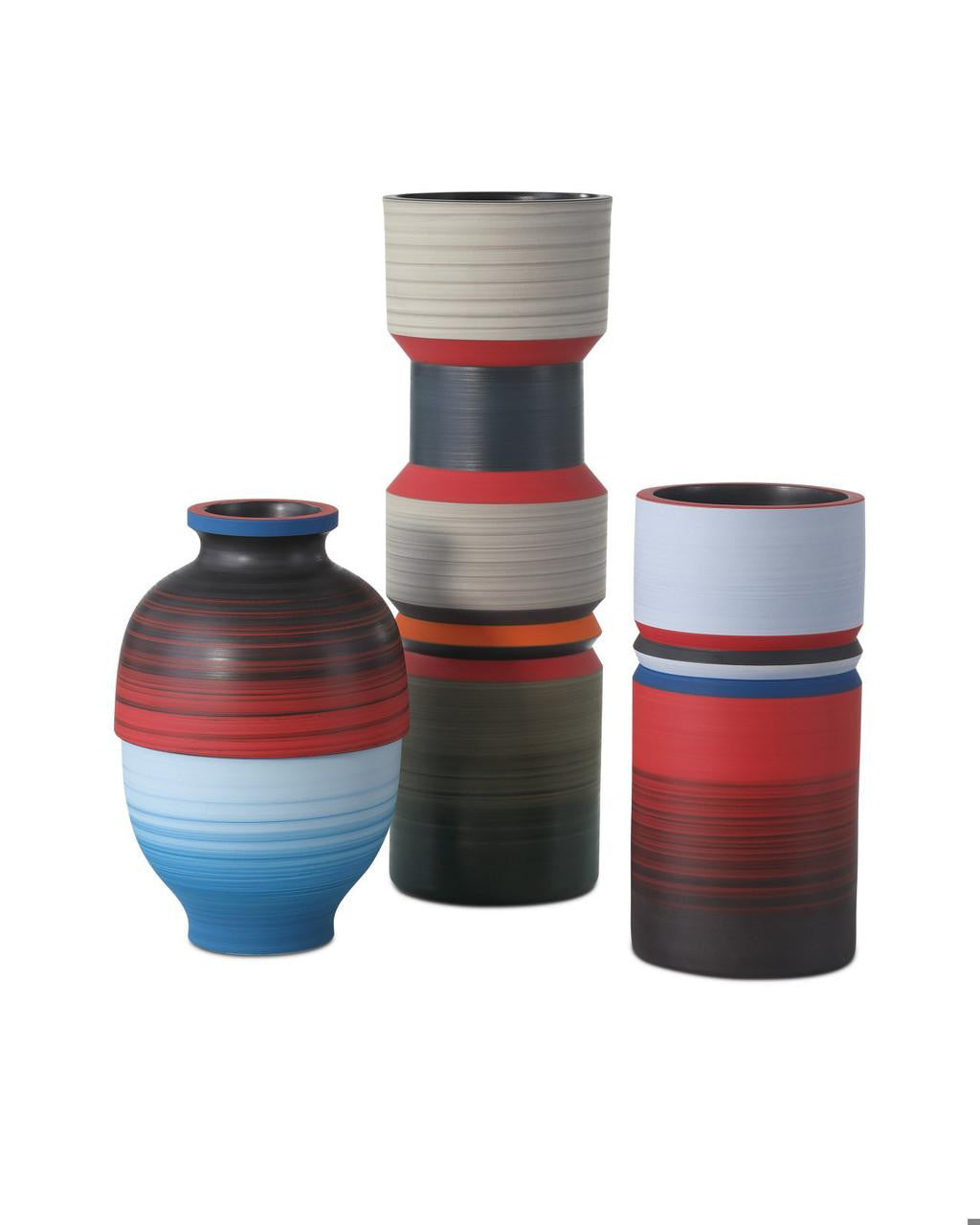 Currey and Company Happy 80's Vase, Set of 3 Black, Blue, Red, Pale Gray, Orange