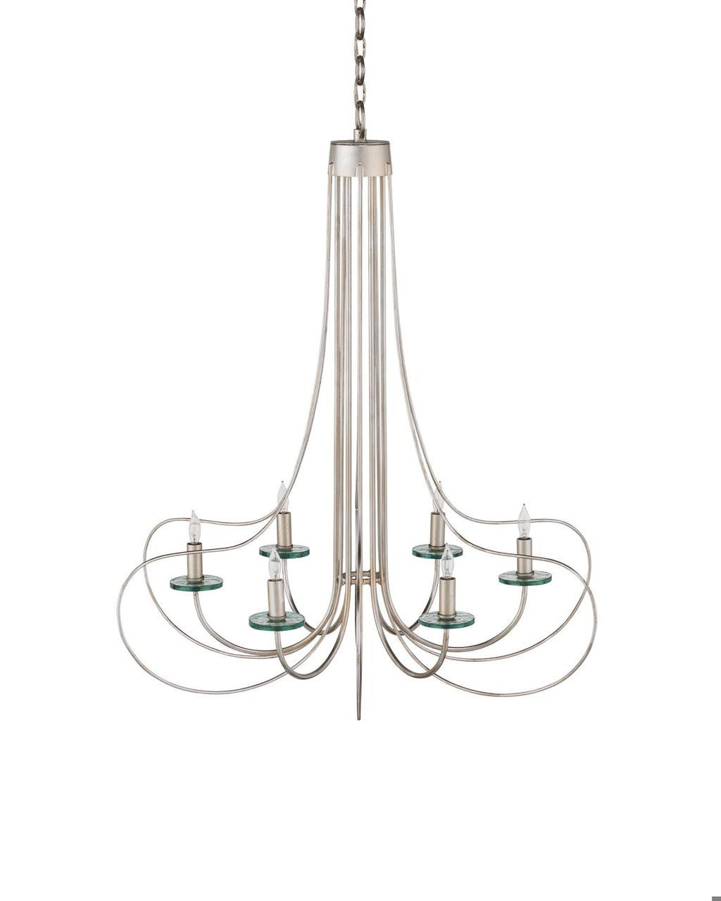 Currey and Company Harrow Chandelier Contemporary Silver Leaf, Contemporary Silv