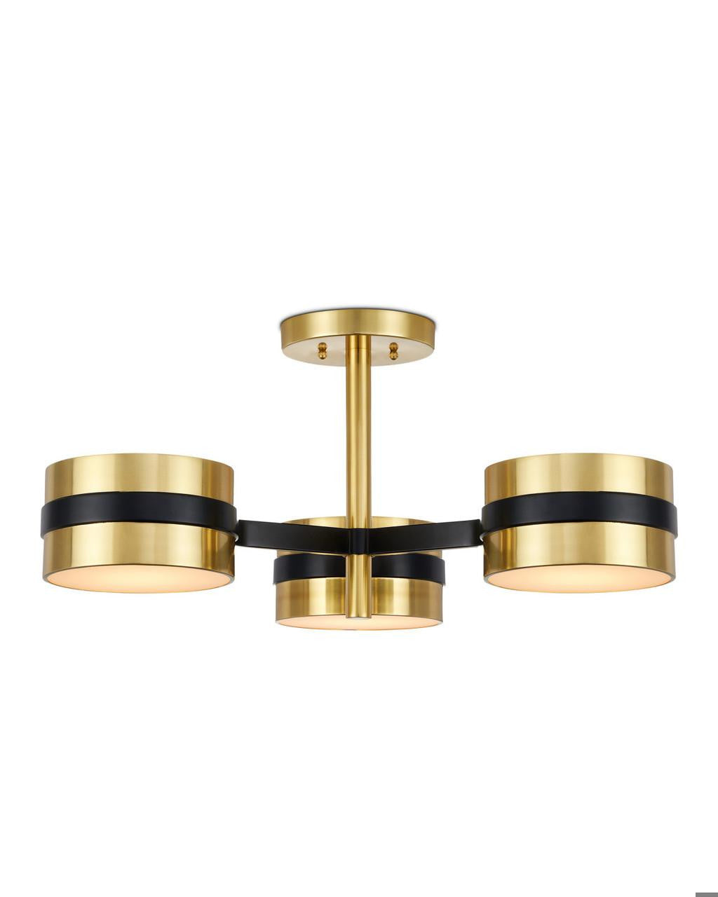 Currey and Company Heybrook Semi-Flush Mount Polished Brass, Black, White