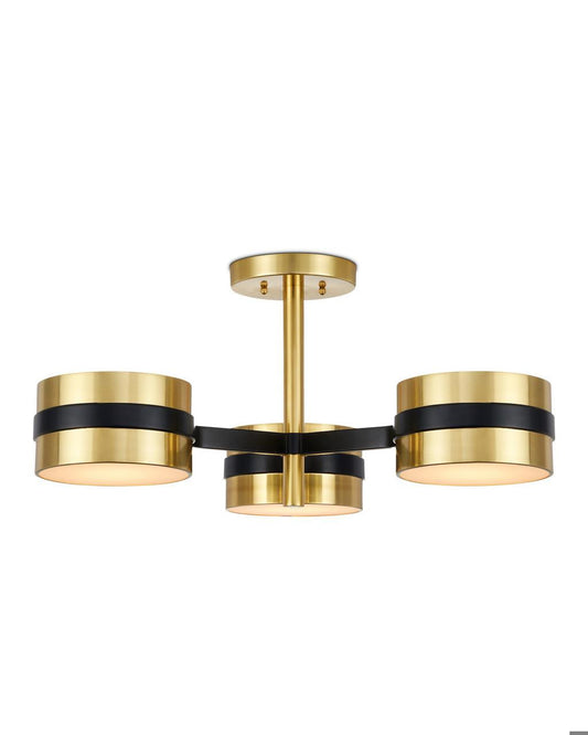 Currey and Company Heybrook Semi-Flush Mount Polished Brass, Black, White