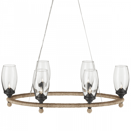 Currey and Company Hightider Oval Chandelier Natural, Clear, French Black