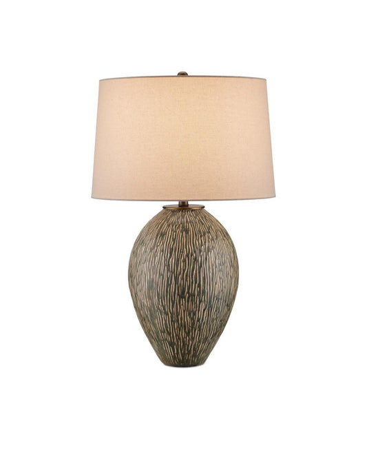 Currey and Company Hildreth Table Lamp Olive Green, Beige
