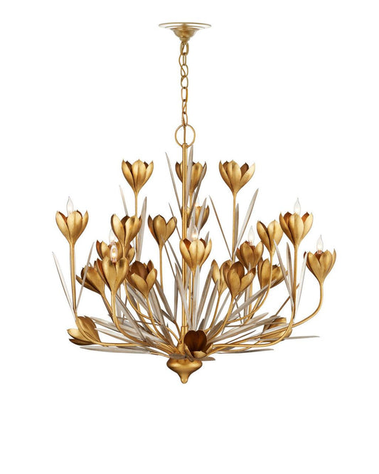 Currey and Company Hortensia Chandelier Contemporary Gold Leaf, Contemporary Gold, 