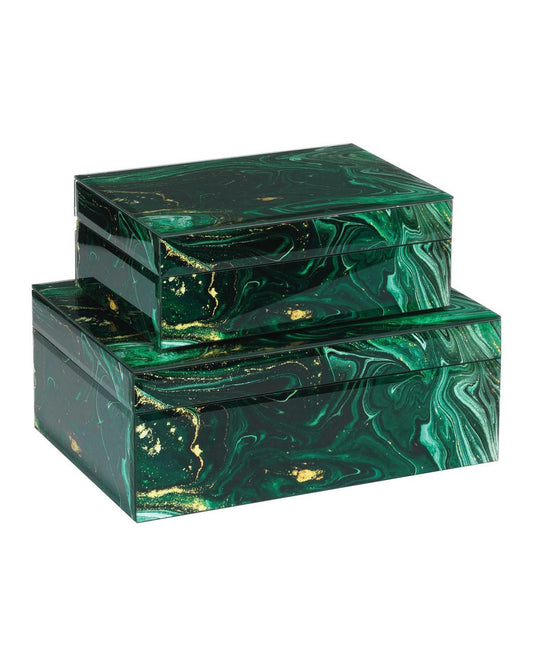 Currey and Company Interstellar Green Box, Set of 2 Dark Green