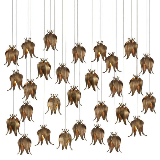 Currey and Company Iota 30-Light Linear Multi-Drop Pendant Antique Brass