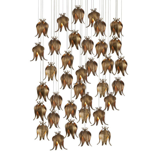 Currey and Company Iota 36-Light Round Multi-Drop Pendant Antique Brass