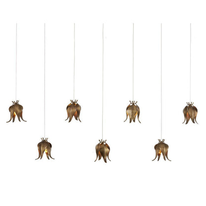 Currey and Company Iota 7-Light Linear Multi-Drop Pendant Antique Brass