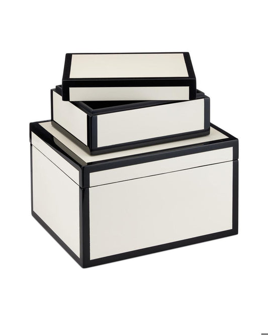 Currey and Company Ivory Lacquer Box, Set of 2