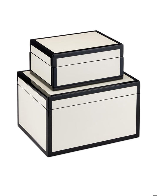 Currey and Company Ivory Lacquer Box, Set of 2 Ivory, Black