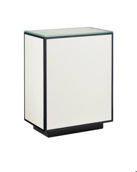 Currey and Company Ivory Lacquer Side Table White, Black, Clear