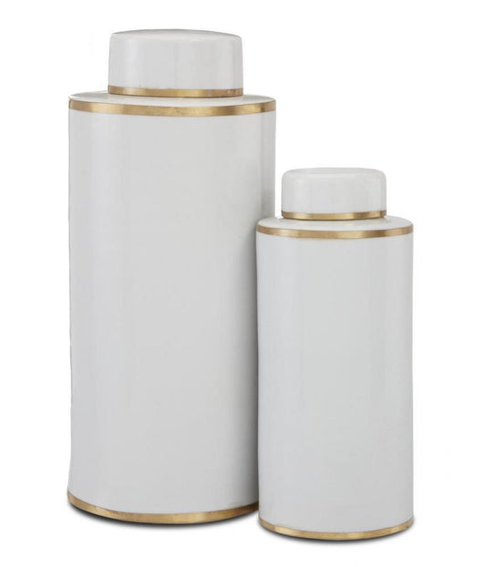 Currey and Company Ivory Tea Canister, Set of 2 White, Antique Brass