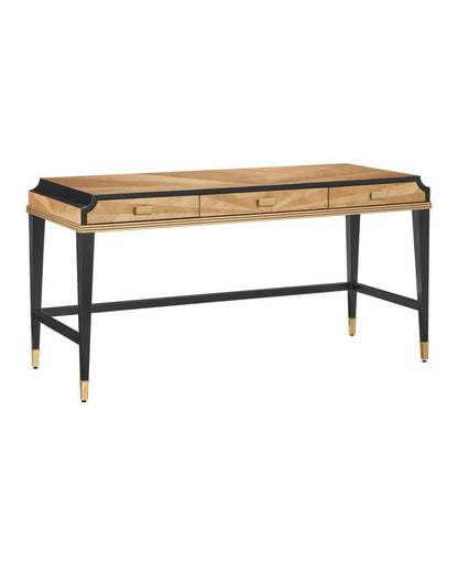Currey and Company Kallista Taupe Large Desk Taupe, Caviar Black, Polished Brass, Blue