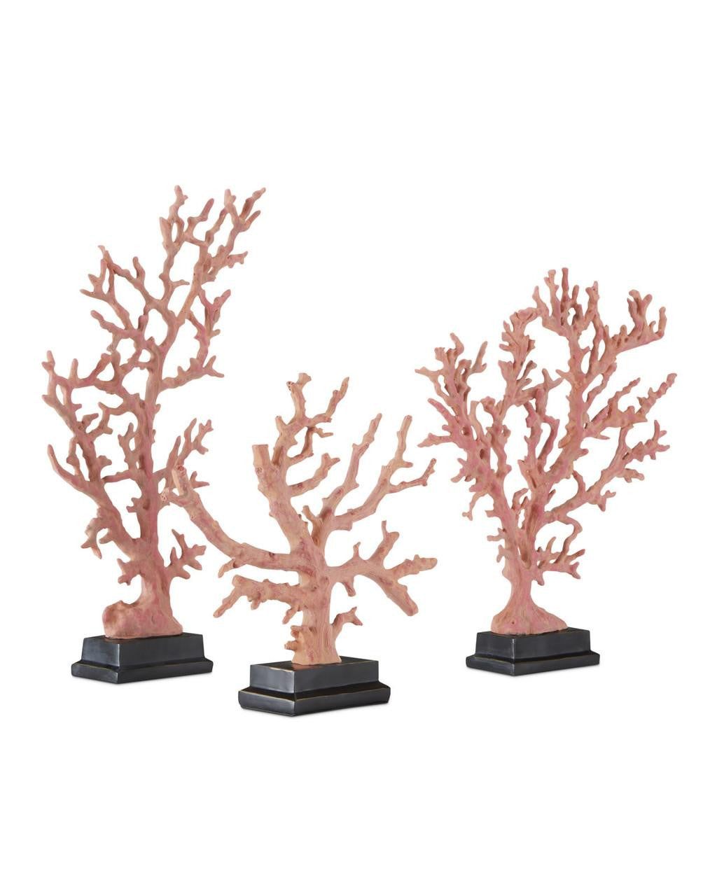Currey and Company Large Red Coral Branches, Set of 3 Antique Red, Pale Pink, Black
