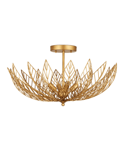Currey and Company Leaflace Semi-Flush Mount Contemporary Gold Leaf, Contemporary Gold