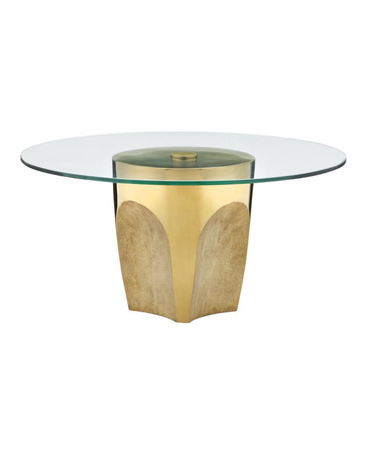 Currey and Company Lemy Brass Cocktail Table Polished Brass, Clear