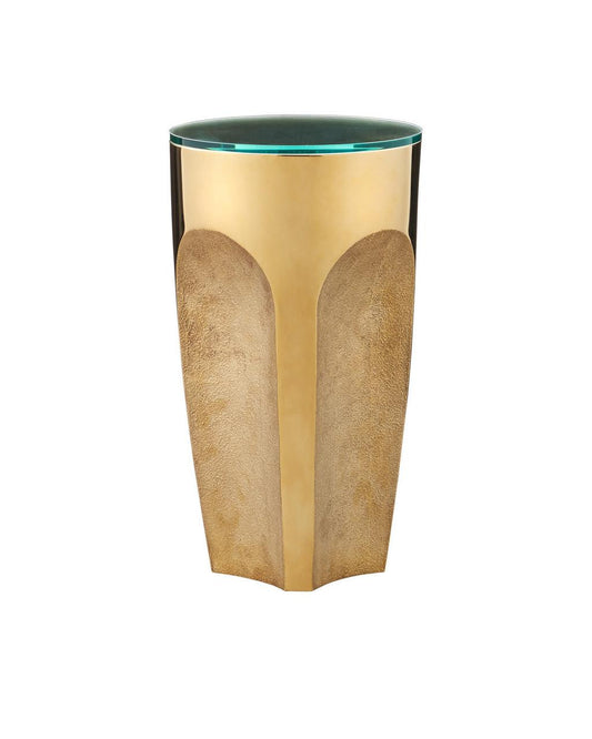 Currey and Company Lemy Brass Drinks Table Polished Brass, Clear