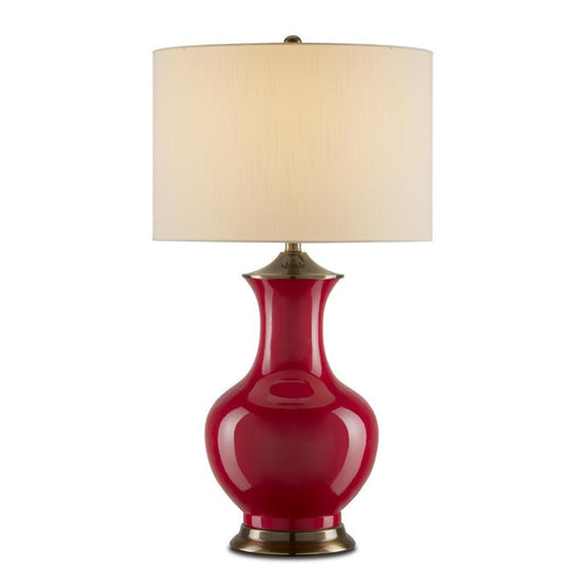 Currey and Company Lilou Red Table Lamp Red, Antique Brass
