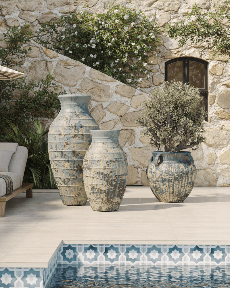 Currey and Company Lipari Extra Large Antique Blue Drip Urn