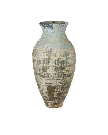 Currey and Company Lipari Extra Large Antique Blue Drip Urn Antique White, Blue Drip