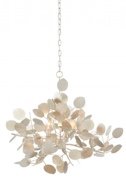 Currey and Company Lunaria Large Silver Chandelier Contemporary Silver Leaf