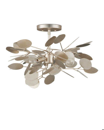 Currey and Company Lunaria Semi-Flush Mount Contemporary Silver Leaf