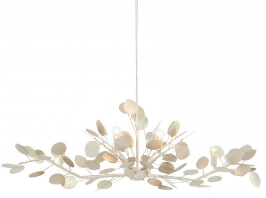 Currey and Company Lunaria Silver Oval Chandelier Contemporary Silver Leaf