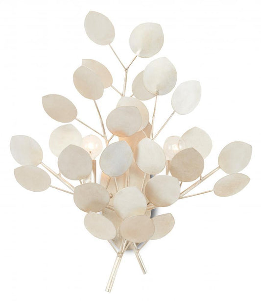 Currey and Company Lunaria Silver Wall Sconce Contemporary Silver Leaf
