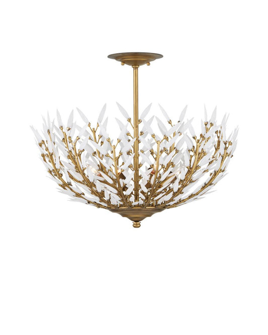 Currey and Company Magnum Opus Semi-Flush Mount Brass, White