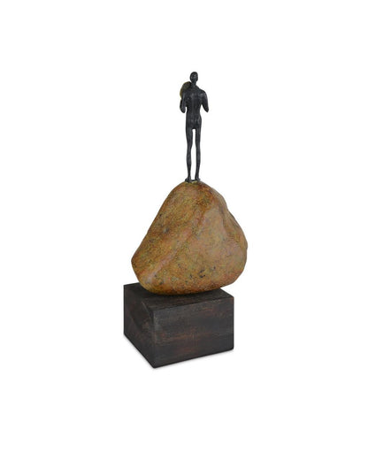 Currey and Company Man on Rock Medium Bronze Brown, Bronze, Green