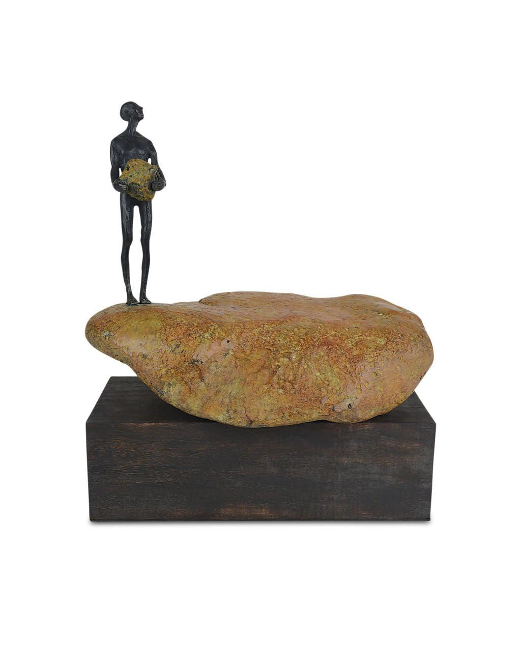 Currey and Company Man on Rock Small Bronze Brown, Bronze, Green
