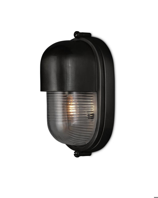 Currey and Company Maritime Black Outdoor Wall Sconce Matte Black, Clear