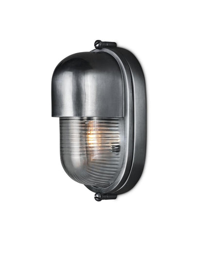 Currey and Company Maritime Silver Outdoor Wall Sconce Antique Silver, Clear