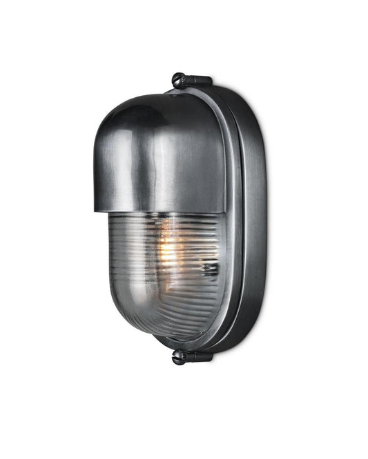 Currey and Company Maritime Silver Outdoor Wall Sconce Antique Silver, Clear
